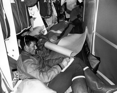 PHOTOGRAPHER UNKNOWN Crew members aboard Steinlager Two