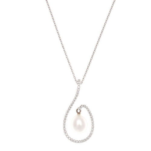 18ct White Gold Pearl and Diamond Pendant