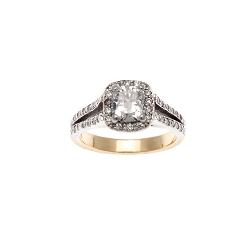 18ct White and Yellow Gold 1.01ct Diamond Halo Ring