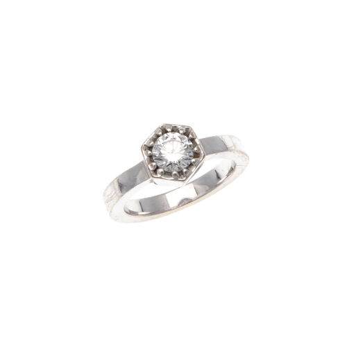 18ct White Gold Hexagonal Diamond Ring