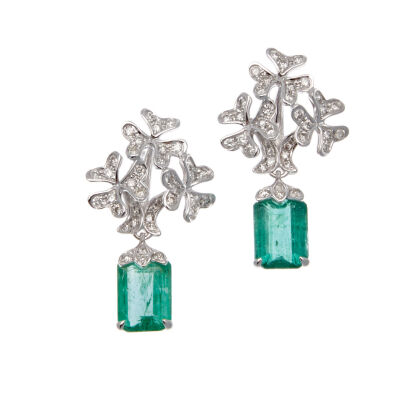 18ct Emerald and Diamond Drop Earrings