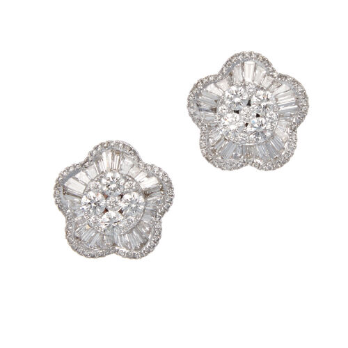 18ct Diamond Flower Cluster Earrings