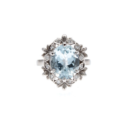 18ct White Gold Aquamarine and Diamond Ring