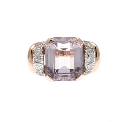 9ct Rose and White Gold 13.30ct Amethyst and Diamond Ring