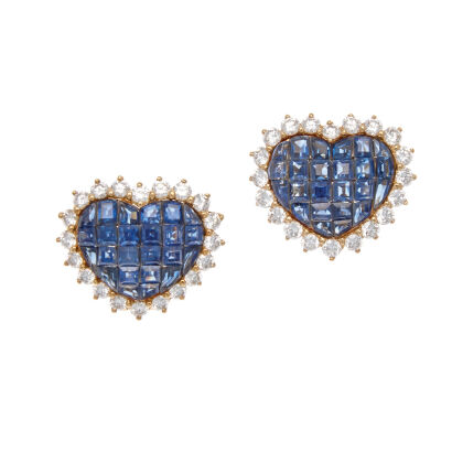 18ct Sapphire and Diamond Heart Earrings