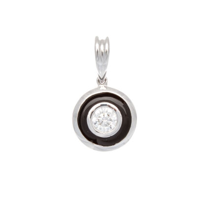 18ct White Gold Diamond and Enamel Pendant