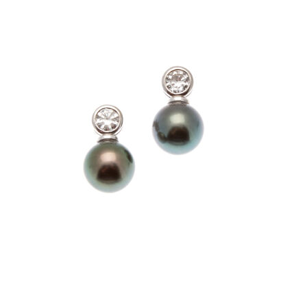 18ct White Gold Tahitian Pearl and Diamond Earrings