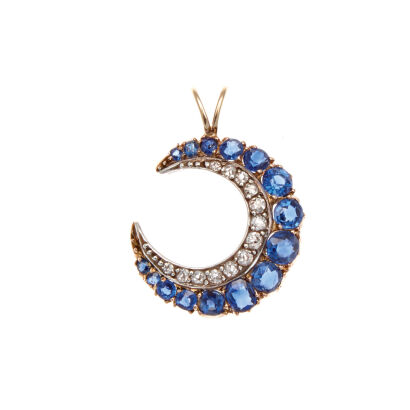 Victorian Sapphire and Diamond Crescent Pendant