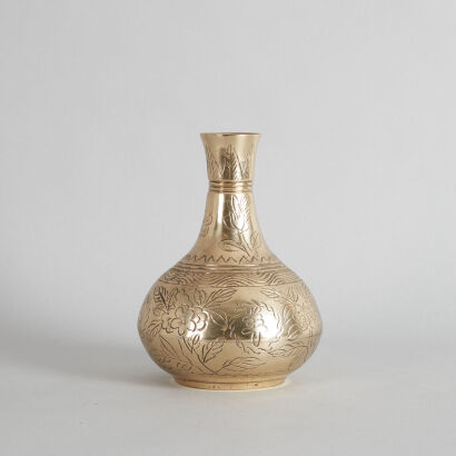 A Brass Vase with Hand-Etched Designs