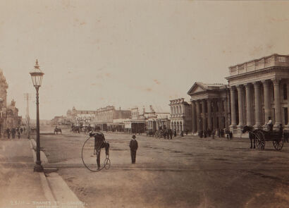 BURTON BROTHERS Thames Street, Oamaru, Man with Penny Farthing Bicycle