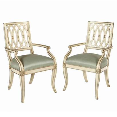 Two Lattice Backed Armchairs