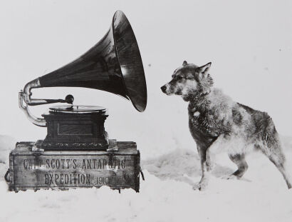 HERBERT PONTING Dog Chris, Listening to the Gramophone, Antarctica