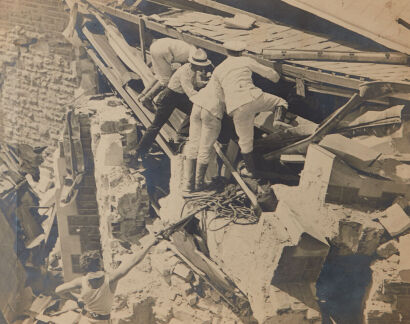 PHOTOGRAPHER UNKNOWN Sailors clearing up after Napier Earthquake at Greenmeadows