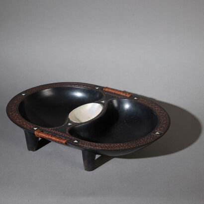 A Double Bowl with Mother of Pearl Inlay, Solomon Islands