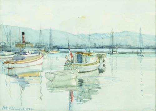 DOROTHY KATE RICHMOND Harbour Scene with Moored Vessels