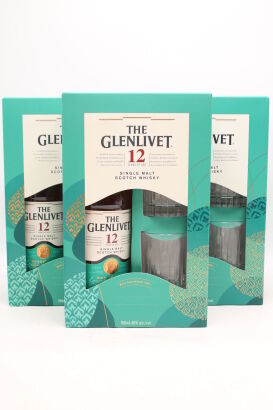 (3) The Glenlivet, 12 Years Old, Double Oak, Single Malt Scotch Whisky, 40% ABV [Gift Box w/ Glasses]