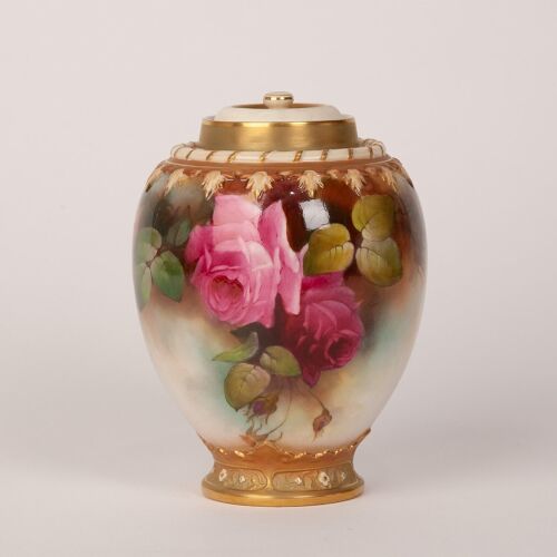 A Lidded Royal Worcester Roses Vase