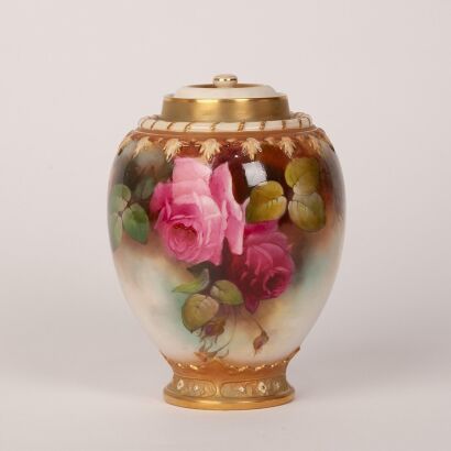 A Lidded Royal Worcester Roses Vase