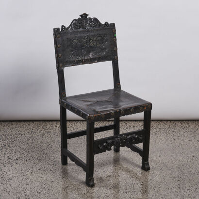 An Antique Leather Backed Side Chair