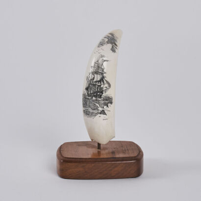 A Mounted Scrimshaw Ship on Whale’s Tooth