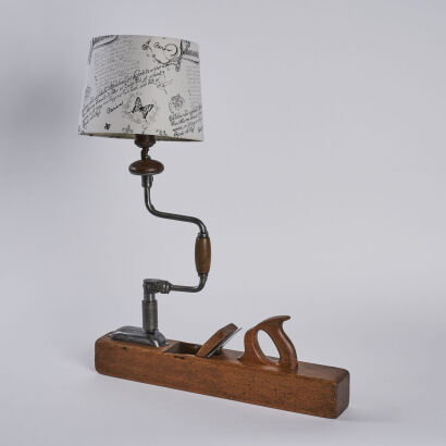 A Wooden Plane and Hand Drill Artisan Lamp