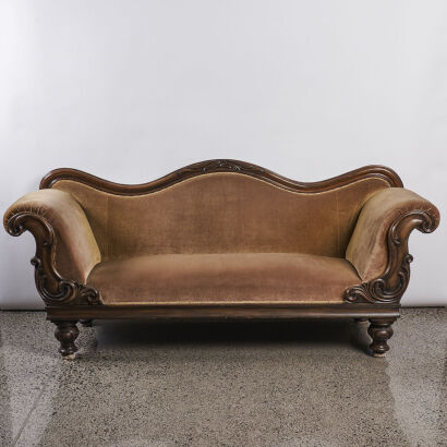 A Victorian Upholstered Scroll Arm Couch