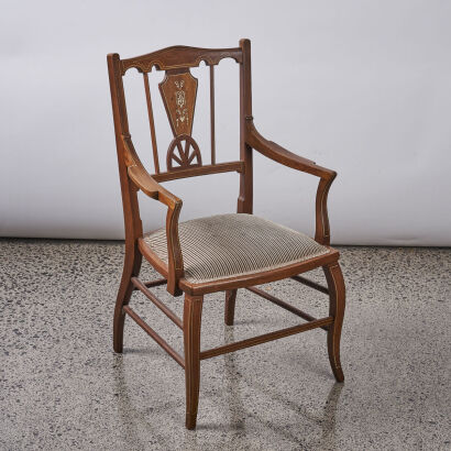 A Set of Six Inlaid Antique Mahogany Dining Chairs