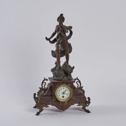 A Rousseau Bronze Figural Mantle Clock