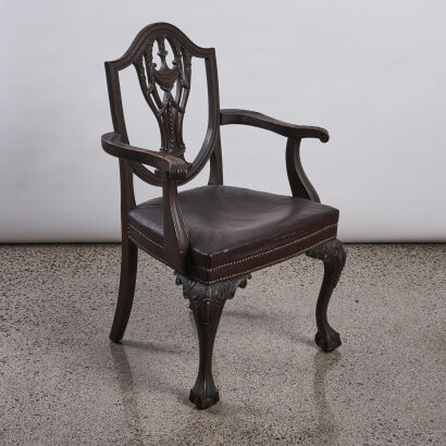 A Suite of Ten Antique Hepplewhite Leather Topped Dining Chairs