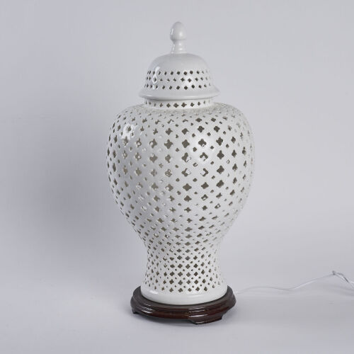 A White Lattice Ginger Jar Lamp