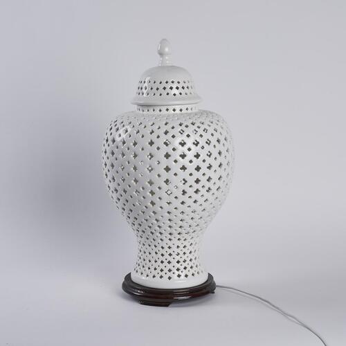 A White Lattice Ginger Jar Lamp