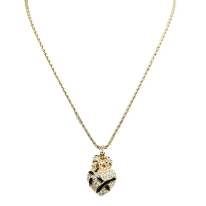 Christian Dior Bow Heart Rhinestone Pendant Necklace