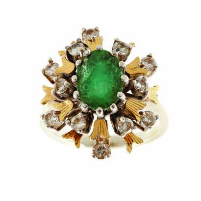 An Emerald and Diamond Cluster Ring