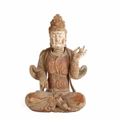 A Rare Wood Sculpture of a Quan Yin