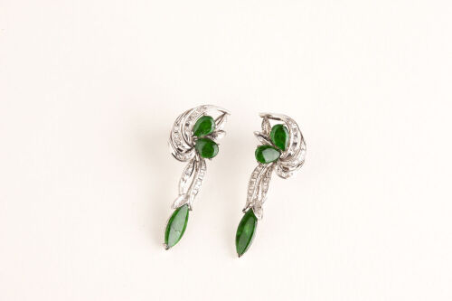 A Pair of Jadeite and Diamond Earrings