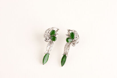 A Pair of Jadeite and Diamond Earrings