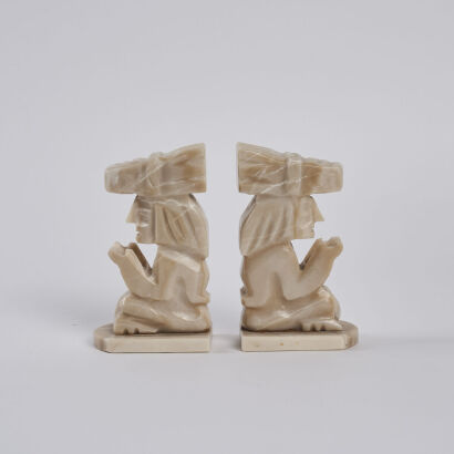 A Pair of Vintage Aztec Mayan Carved Stone Bookends