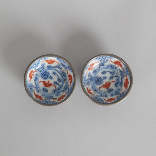 A Pair of Chinese Blue and White Iron-Red 'Bat' Saucers (Da Qing Guangxu Nian Zhi Mark)