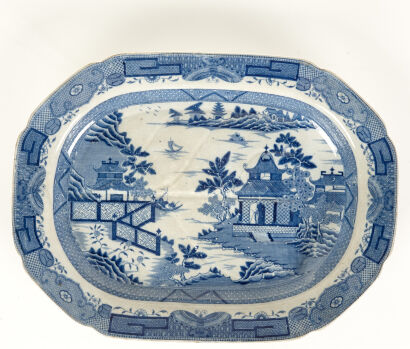 A White and Blue Oval Serving Platter