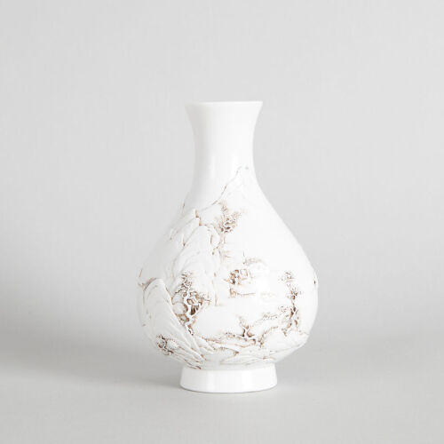 A Chinese Biscuit Porcelain 'Landscape' Bottle Vase, Yuhuchunping (Wang Bingrong Mark)