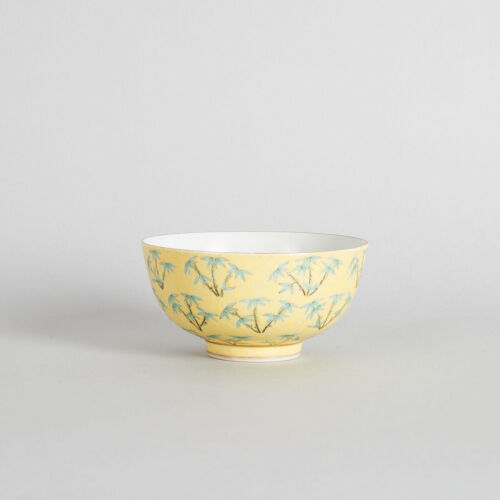 A Chinese Yellow-Ground Green-Enamelled 'Bamboo' Bowl (Da Qing Tongzhi Nian Zhi Mark)