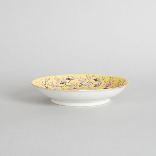 A Chinese Yellow-Ground Famille Rose 'Magpie and Prunus' Dish (Da Qing Guangxu Nian Zhi Mark)