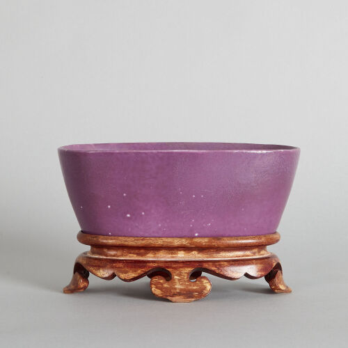 A Chinese Aubergine-glazed Washer with wooden base (Da Ming Yongle Nian Zhi Mark)