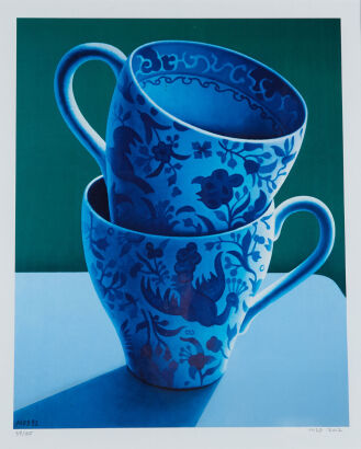 MICHAEL SMITHER Two Blue and White Teacups