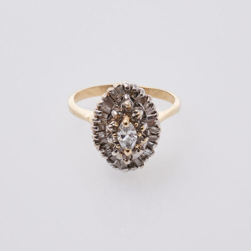 14ct Navette Shape Diamond Ring
