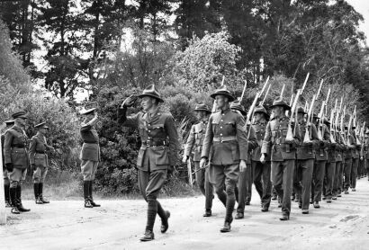 MEN OF THE SPECIAL FORCES, IN TRAINING AT BURNHAM, MARCH PAST THE GOVERNOR-GENERAL