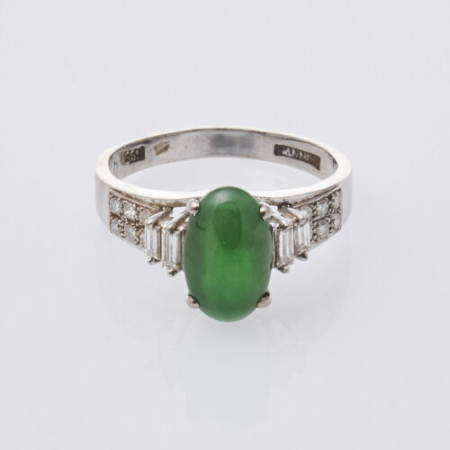 14ct White Gold Traditional Jade and Diamond Dress Ring