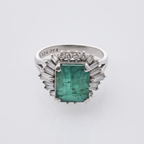 Platinum Emerald and Diamond Ring