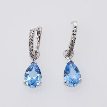 9ct White Gold Topaz and Diamond Drop Earrings