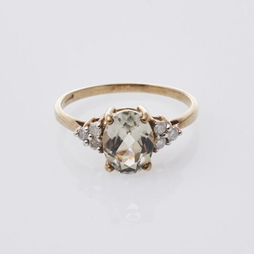 9ct Green Stone and Diamond Ring